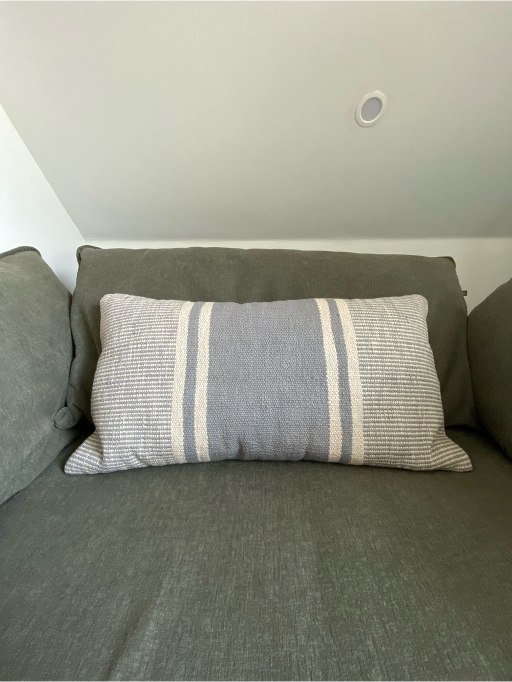 Blue and Cream Striped Accent Pillow